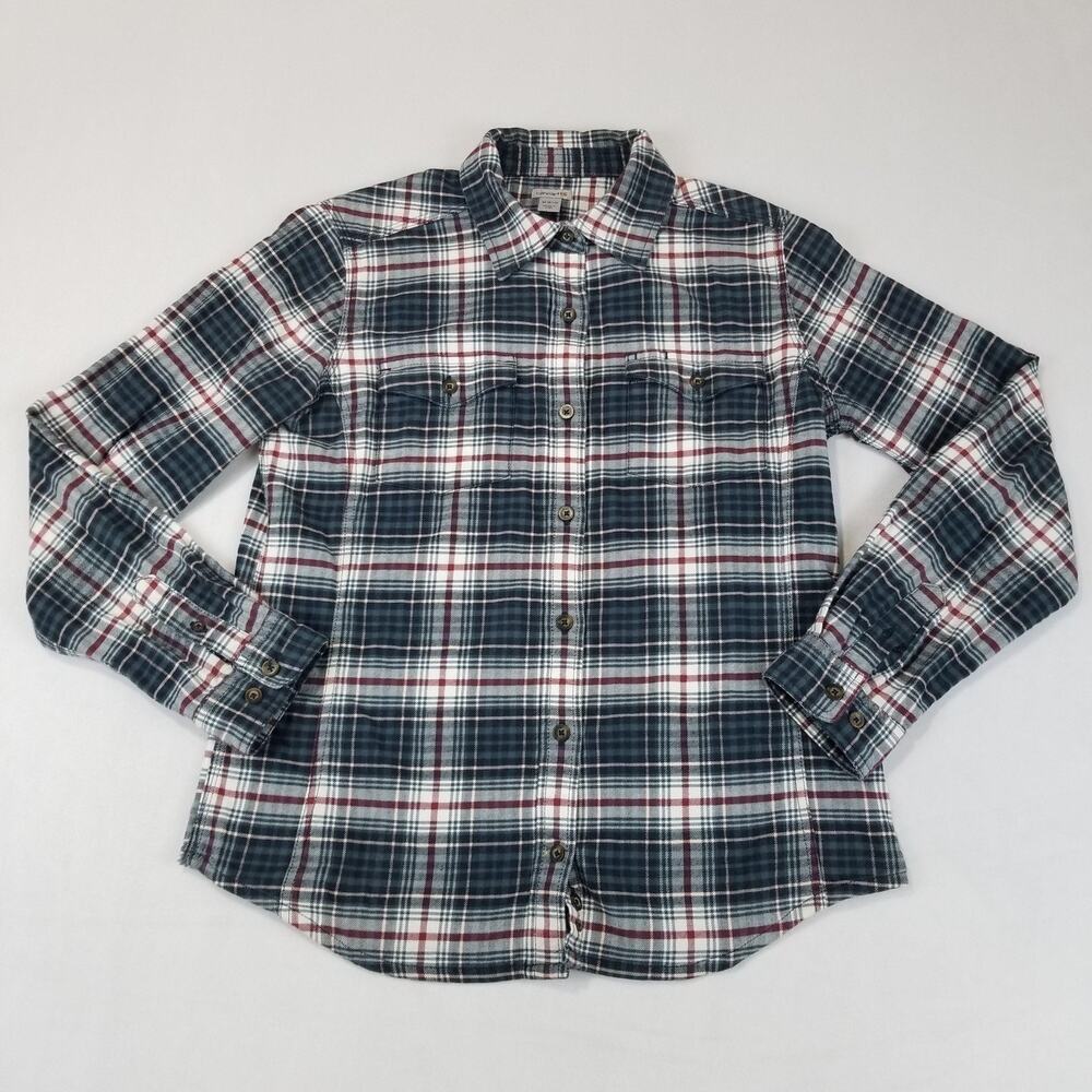 Carhartt Shirt Womens Medium 8/10 Blue Plaid Flannel Button Front Long Sleeve